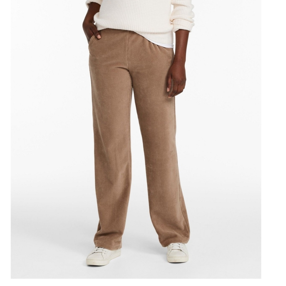 LL Bean Women's Perfect Knit Tan Cords Straight Leg Sz Large (Med/Tall Inseam)
